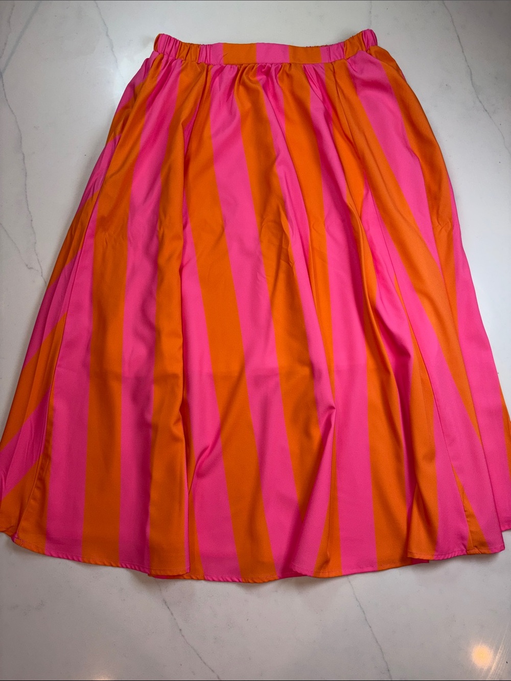 Vibrant Pink and Orange Striped Midi Skirt